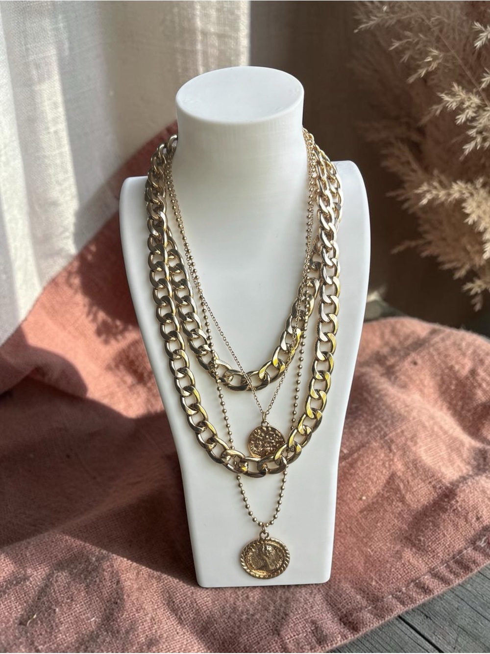 Free People Gold Layered Coin Necklace Set